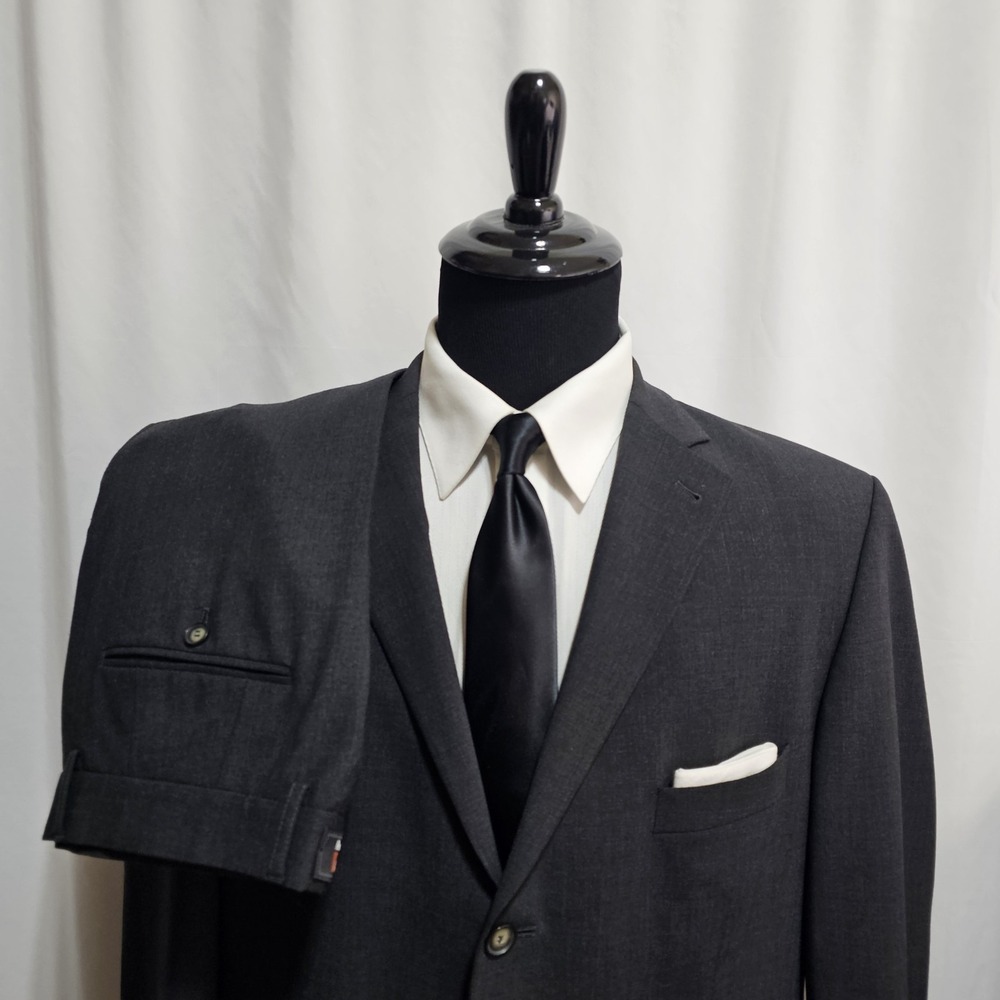 Benvenuto 2 Pc Suit Men 48 XL Long 38x35 Charcoal Wool Blend Big & Tall 3 Button